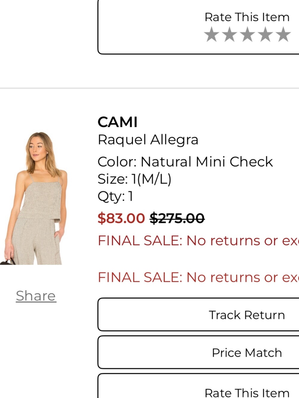 Raquel Allegra Natural Mini Check Jumpsuit in Beige